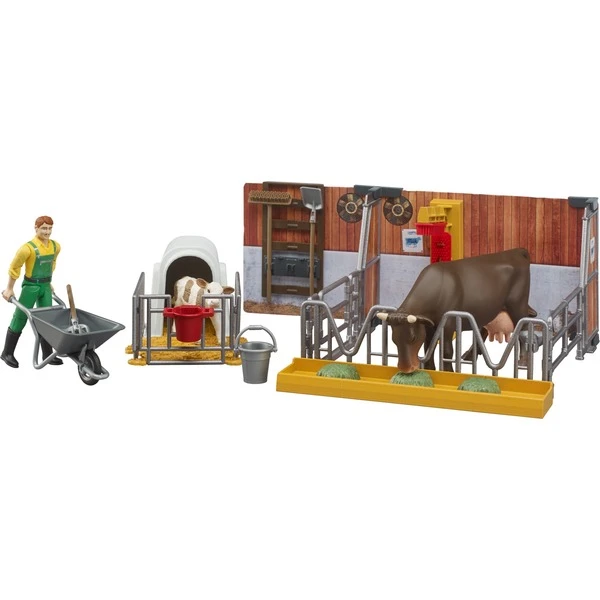 Bruder Bworld Kuh- Und Kälberstall Mit Landwirt, Kulisse – Bild 2